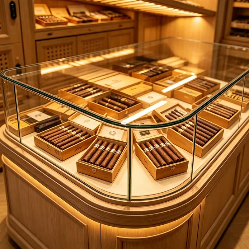 Custom Luxury Cigar Showcase & Display Cabinet with Glass Island - Miland Showcase Custom Luxury Cigar Showcase & Display Cabinet with Glass Island - Miland Showcase