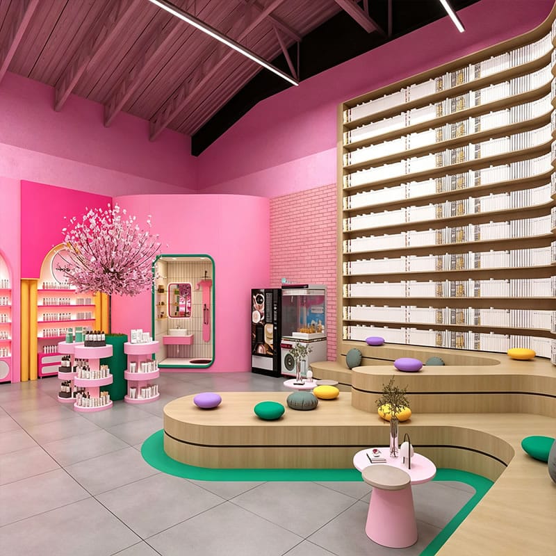 Custom Pink Cosmetics Store Fixtures & Experiential Makeup Display Showcases - Miland Showcase Custom Pink Cosmetics Store Fixtures & Experiential Makeup Display Showcases - Miland Showcase