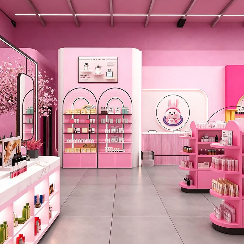 Custom Pink Cosmetics Store Fixtures & Experiential Makeup Display Showcases - Miland Showcase Custom Pink Cosmetics Store Fixtures & Experiential Makeup Display Showcases - Miland Showcase