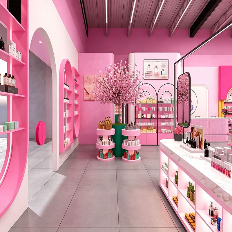 Custom Pink Cosmetics Store Fixtures & Experiential Makeup Display Showcases - Miland Showcase Custom Pink Cosmetics Store Fixtures & Experiential Makeup Display Showcases - Miland Showcase