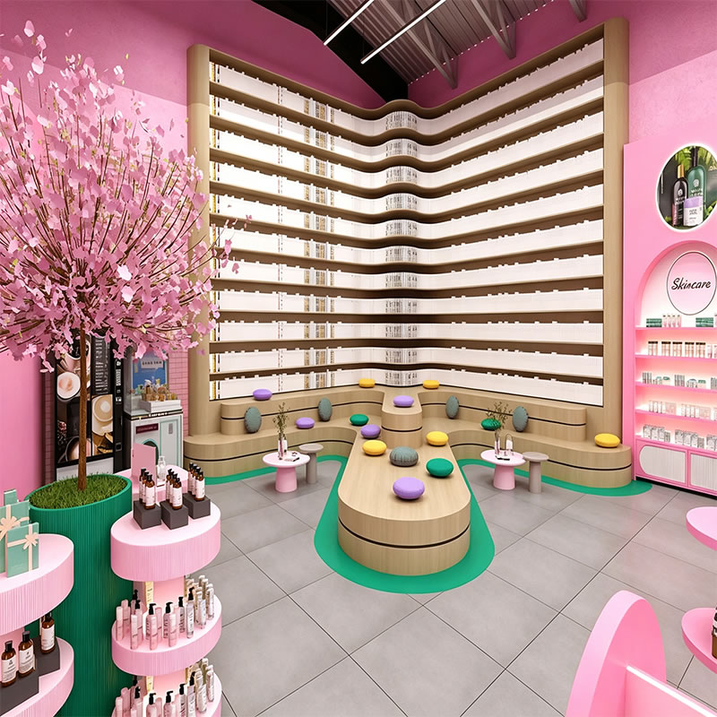 Custom Pink Cosmetics Store Fixtures & Experiential Makeup Display Showcases - Miland Showcase Custom Pink Cosmetics Store Fixtures & Experiential Makeup Display Showcases - Miland Showcase