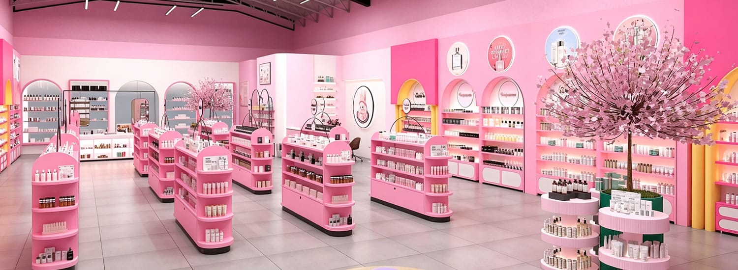 Custom Pink Cosmetics Store Fixtures & Experiential Makeup Display Showcases - Miland Showcase Custom Pink Cosmetics Store Fixtures & Experiential Makeup Display Showcases - Miland Showcase