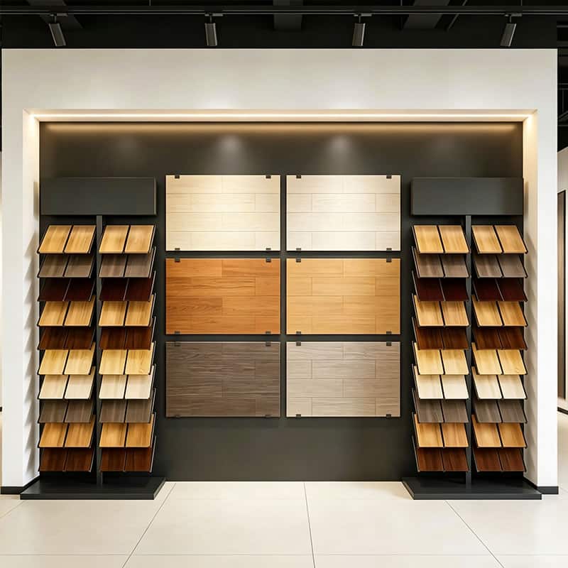 Custom Vertical Stone Display Stand & Wood Flooring Tile Rack - Miland Showcase Custom Vertical Stone Display Stand & Wood Flooring Tile Rack - Miland Showcase