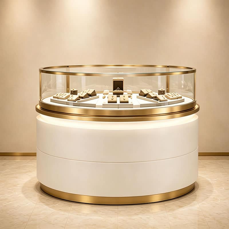 Bespoke Circular Jewelry Showcase with Cylinder Plinth Base - Miland Showcase Bespoke Circular Jewelry Showcase with Cylinder Plinth Base - Miland Showcase