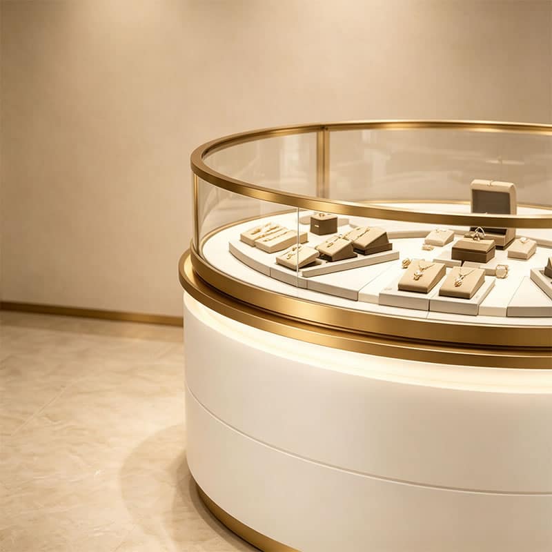 Bespoke Circular Jewelry Showcase with Cylinder Plinth Base - Miland Showcase Bespoke Circular Jewelry Showcase with Cylinder Plinth Base - Miland Showcase