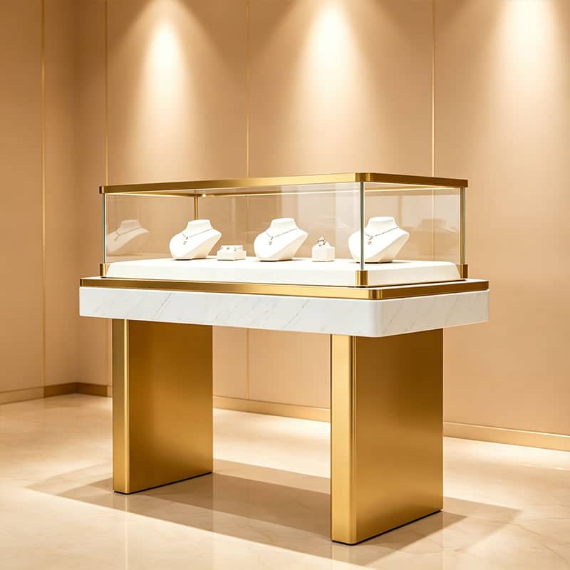 Bespoke Rectangular Jewelry Showcase with Marble-Trimmed Apron - Miland Showcase Bespoke Rectangular Jewelry Showcase with Marble-Trimmed Apron - Miland Showcase