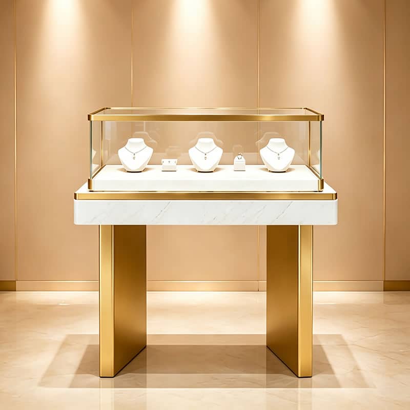 Bespoke Rectangular Jewelry Showcase with Marble-Trimmed Apron - Miland Showcase Bespoke Rectangular Jewelry Showcase with Marble-Trimmed Apron - Miland Showcase