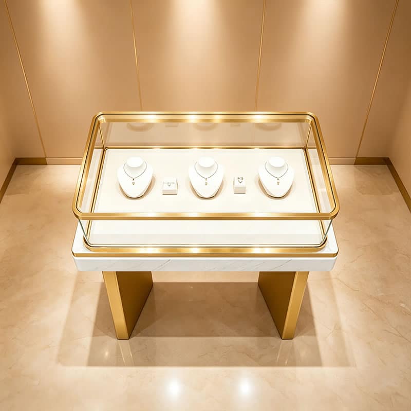 Bespoke Rectangular Jewelry Showcase with Marble-Trimmed Apron - Miland Showcase Bespoke Rectangular Jewelry Showcase with Marble-Trimmed Apron - Miland Showcase