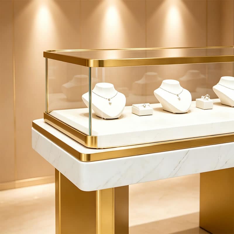 Bespoke Rectangular Jewelry Showcase with Marble-Trimmed Apron - Miland Showcase Bespoke Rectangular Jewelry Showcase with Marble-Trimmed Apron - Miland Showcase
