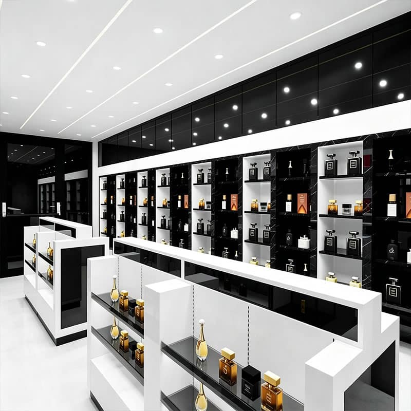 Modern Black & White Perfume Display Cabinets with Marble Finishes - Miland Showcase Modern Black & White Perfume Display Cabinets with Marble Finishes - Miland Showcase