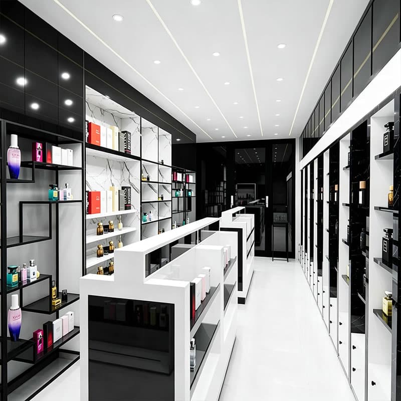 Modern Black & White Perfume Display Cabinets with Marble Finishes - Miland Showcase Modern Black & White Perfume Display Cabinets with Marble Finishes - Miland Showcase
