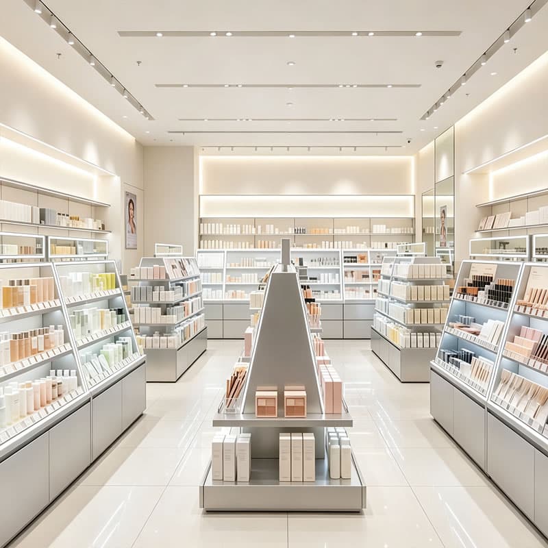 Minimalist Matte Grey Makeup Showcases & Cosmetics Store Fixtures - Miland Showcase Minimalist Matte Grey Makeup Showcases & Cosmetics Store Fixtures - Miland Showcase