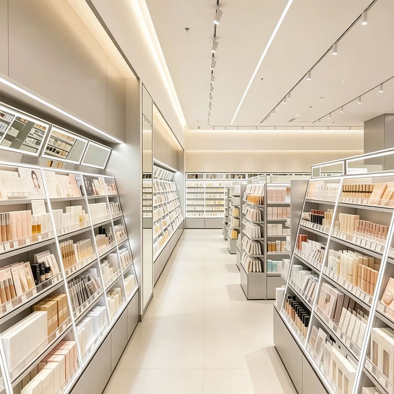 Minimalist Matte Grey Makeup Showcases & Cosmetics Store Fixtures - Miland Showcase Minimalist Matte Grey Makeup Showcases & Cosmetics Store Fixtures - Miland Showcase