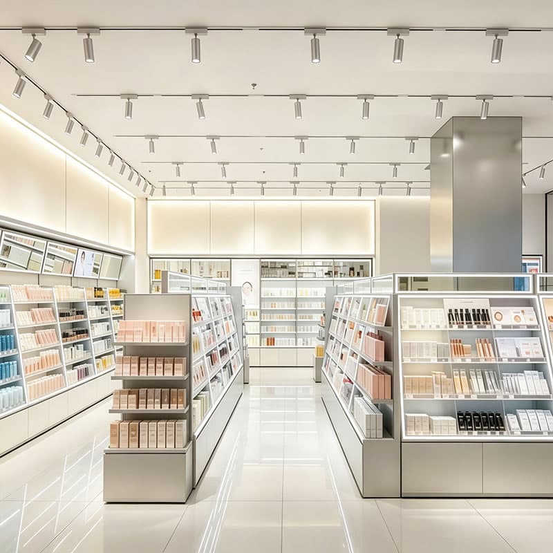 Minimalist Matte Grey Makeup Showcases & Cosmetics Store Fixtures - Miland Showcase Minimalist Matte Grey Makeup Showcases & Cosmetics Store Fixtures - Miland Showcase