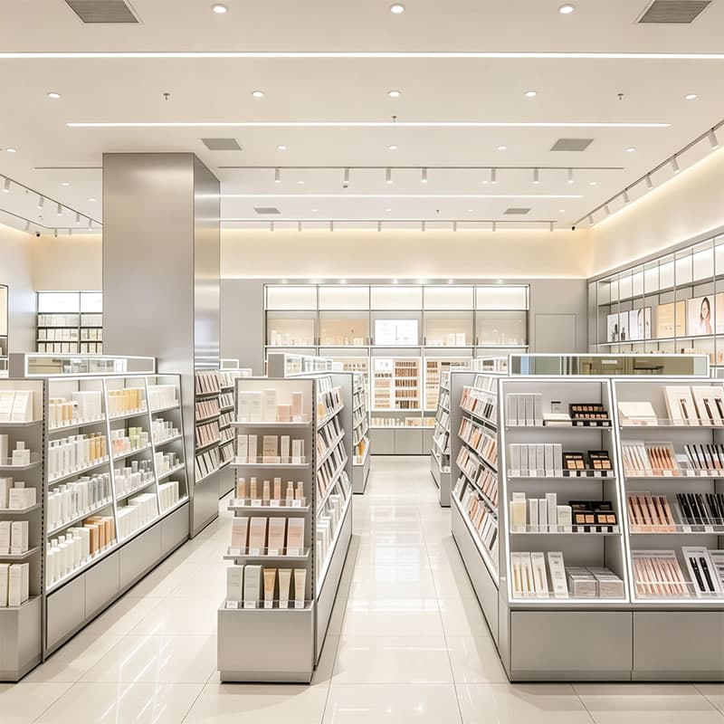 Minimalist Matte Grey Makeup Showcases & Cosmetics Store Fixtures - Miland Showcase Minimalist Matte Grey Makeup Showcases & Cosmetics Store Fixtures - Miland Showcase