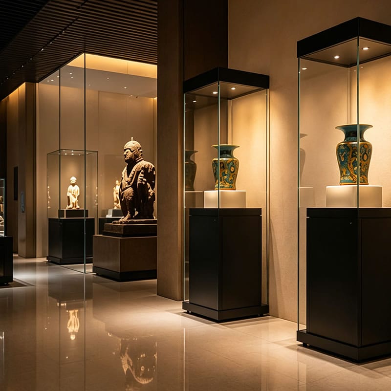 Heritage Freestanding Museum Display Case with Illuminated Artifact Pedestal - Miland Showcase Heritage Freestanding Museum Display Case with Illuminated Artifact Pedestal - Miland Showcase