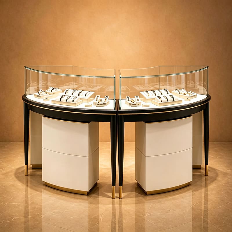 Premium Curved Wood Watch Display Cabinet with Gold-Capped Legs - Miland Showcase Premium Curved Wood Watch Display Cabinet with Gold-Capped Legs - Miland Showcase